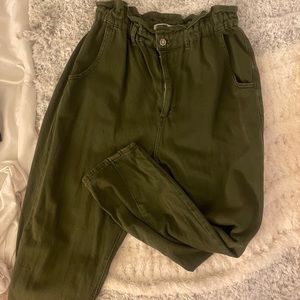 Zara green paper bag waist jeans